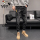 Woodpecker (Tucano) Jeans rasgados para hombres Marca de moda de primavera de primavera 2025 pantalones casuales negros Pantalones de hombres retro estadounidenses 6636 Negro + 6633 Negro 38