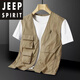 JEEP SPIRIT[无领]夏季男士马甲休闲多口袋轻薄款背心速干工装钓鱼背心坎肩装 灰色 XL 135-155斤