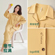 Anzhiban JuhaoSleep Couple Pajamas Spring and Autumn Ann Style Waxy Cotton Casual Loose College Style Ladies Home Clothes Set (Female) Maltose Yellow-Soft Anti-Wrinkle XL