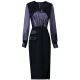 Feimengyi fake two-piece dress for women 2020 autumn light and mature temperament V-neck high waist acetic acid splicing professional skirt dark gray L