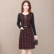 Ou Si Mai dress women's plaid autumn and winter splicing fashion fake two-piece suit small slim hip-covering long-sleeved skirt GGZ091086310 red XL