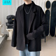 Wu Quanwan blazer men's autumn and winter loose casual suit Korean style trendy and versatile student plus fat and cotton fat jacket A141-N6169 black plus velvet M (90-110Jin Jin equals 0.5 kg)