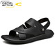 Kamel-dynamische Sandalen Herren Sommer Vielseitige Ledersandalen Herrenzehenschicht Cowide Dick-Soled-Anti-Rutsch-Anti-Odor und atmungsaktive Strandschuhe Dual-Purple 699 Black (Lederschuhgröße) 39
