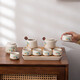 SUSHI CERAMICS herbal gray glaze Kung Fu tea set solid wood handle double-sided teapot bamboo surface water storage saucer gift box J0506