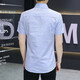 
XUANLAIYA men's short-sleeved shirt jacket summer large size half-sleeved solid color casual slim Korean style trendy youth shirt men 826 blue 2XL