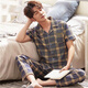 Pretty Ya (Qiaoliya) Pure Cotton Herren-Sommerpyjamas kurzärmeliger Anzug Dünne Sommerhosen Männer mittleren und älteren Frühlings- und Herbststilen Haus 698 L (Empfohlen 110-130 Jin [Jin gleich 0,5 kg]))