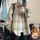 Xuanfanduo American Retro Trendy Marke Plaid Langarmed Velvet Dicked Shirt Herren und Winter Neues Revers-vielseitiger Hemdjacke C9734 Blue Grid M empfohlen 90-110jin [Jin gleich 0,5 kg]