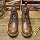 Lingbu echtes Leder Martin Boots Herren -Lederstiefel der Britenstiefel High Top Leder Schuhe handgefertigte Retro -Stiefel Herren -Kuhlattenstiefel Arbeitstiefel Trend Kaffee Farbe 41