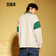 Semir sweatshirt men's retro winter new polo collar plus velvet couple tops white green tone 0114 160/80A/XS