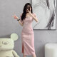 Lcxmnd 2023 summer new style retro temperament gentle girl young improved cheongsam dress high-end goddess style dress leather pink [tea break French dress 2023 women's new L