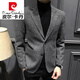 Pierre Cardin autumn houndstooth suit men's jacket men's casual single-piece plaid small suit single suit British men's fashion knitted dark gray 56/2XL