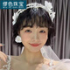 MiU Se new style bridal hair accessories Korean lace imitation pearl handmade beaded headdress wedding dress accessories studio accessories pearl flower headband earrings (ear clip A15-102
