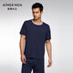 
Mr. Aimu 23SS 30th Anniversary - Seaweed Sleeping Clothes Men's Round Neck Pull-up Short Sleeve NS41J671 Nakabang Blue 80N XL (175)