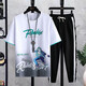 
GEGUSEN (GEGUSEN) teenager short-sleeved T-shirt boy 12-15 years old junior and senior high school students pure cotton clothes big children handsome sports suit trend TZ683 light coffee (short sleeves + long trousers) L (98-110Jin [Jin equals about 0.5 kg])