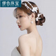 MiU Se new style bridal hair accessories Korean lace imitation pearl handmade beaded headdress wedding dress accessories studio accessories pearl flower headband earrings (ear clip A15-102