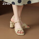 
ZHR Sandals for women in summer elegant one-length strap thick heels for women gentle solid color high heels for women Y683 light yellow 38