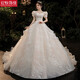 Vestido de novia de decoración roja 2025 Nueva novia Retro Princesa Ceremonia Francesa Principal vestido de novia Light Champagne Trellis m