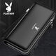Playboy men's long wallet handbag 2024 genuine leather texture multi-card large-capacity mobile phone bag, brown color single pull + classic coffee