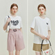 Fan Silan 23FS12383/12392 Weiße Liebesbriefe kurzärmeligte T-Shirt für Frauen im Sommer runden Hals losen Oberteil aus weißen kleinen Buchstaben xs xs