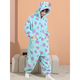 Shantoulin Village Shark Men's Autumn and Winter Large Size One-piece Pajamas 2024 Teenagers Plush Thickened Coral Fur Home Clothing YPF One-piece 3890 Gray Cat M Size 160C/95Jin[Jin equals 0.5 kg]