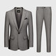 ROMON light luxury yarn-dyed herringbone suit for men, British slim fit, Korean style groom's wedding dress suit for men, brown gray/jacket+vest+trousers 3XL (165Jin Jin is equal to 0.5kg)