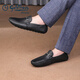 Goldlion Bean Shoes Men's Shoes Autumn Business Casual Shoes Deer Leather Shoes Soft Slip-on Driving Loafers Black 40