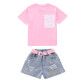 Shengxiao Children's Clothing Girls Suit Autumn 2021 Korean Style Casual Sports Round Neck Pure Cotton Two-piece Set for Middle-sized and Big Children Little Girls Pink 140 Size Recommended Height 130cm