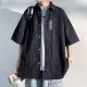 Trendy dark pattern printed short-sleeved shirt for men summer ins trend Hong Kong style shirt loose large size casual jacket black 3XL