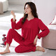 LangSha (LangSha) red pajamas for women in autumn pure cotton long sleeves year of zodiac red suit for women mother casual cool outdoor wear home clothes 681 crimson M[155-160cm/90-110Jin[Jin equals 0.5 kg]]