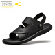 Kamel-dynamische Sandalen Herren Sommer Vielseitige Ledersandalen Herrenzehenschicht Cowide Dick-Soled-Anti-Rutsch-Anti-Odor und atmungsaktive Strandschuhe Dual-Purple 699 Black (Lederschuhgröße) 39