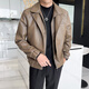 Pierre Cardin high-end fake two-piece double-collar leather jacket men's trendy brand spring and autumn 2024 retro motorcycle leather jacket brown M recommended 120Jin Jin is equal to 0.5 kg or less
