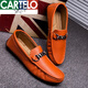 Cartelo Frühling und Sommer Neue Herren Beanie Schuhe Korean faule Schuhe Low top top topper Lederschuhe weiche Oberfläche Weiche alleinige trendige Herren lässig Schwarz 9851 42