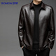 Lomon leather jacket for men in autumn and winter, middle-aged velvet thickened lapel coat, warm leather jacket, middle-aged and elderly men's top