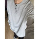 Jian Xingheng gray Henry neck long-sleeved T-shirt men's spring and autumn American T-shirt waffle loose casual inner base shirt gray plush 1381 XL 120-140Jin [Jin equals 0.5 kg]