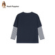 Hush Puppies Casual Style Children's Clothing Boys Autumn New Loose Comfortable Trendy Handsome Fake Two-piece Shirt Navy Blue 130 cm Slightly Thin