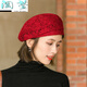 HTKD new beret women's spring and summer thin lace beret women's summer Korean style versatile beret hat elegant style burgundy