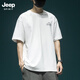 JEEP SPIRIT吉普三本针重磅短袖T恤男宽松大码半袖体恤新款美式印花上衣 T1506黑色 M