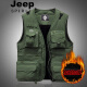 JEEP Jeep Vest Men's Spring and Autumn Outdoor Multi-Pocket Vest Photography Fishing Vest Men's Waistcoat Thin Mountaineering Travel Vest Jacket Khaki Velvet Style 0287L (140-155Jin [Jin is equal to 0.5 kg])