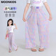 moonkids女童冰丝防蚊裤夏季薄款裤子儿童阔腿裤2025夏装凉感大童洋气长裤 15290紫色阔腿裤+9889白色短袖 150 cm