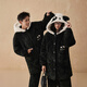 Kissing cat cartoon hooded warm velvet couple quilted pajamas for women winter three-layer thickened men's suit home clothes 188 jet black male L