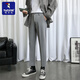 Woodpecker trousers men's summer thin semi-business suit pants for free ironing slim draping straight ice silk casual nine-point pants black [9-point pants] XL (32) [Suggested 120-140Jin [Jin equals 0.5 kg]]