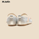 M.Latin/Same style in shopping malls, Maratin children's shoes, children's shoes, spring new style, girls' bow princess leather shoes, silver size 30