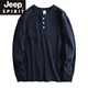 JEEP SPIRIT heavyweight cotton T-shirt men's long-sleeved inner Japanese retro bottoming shirt loose trendy T-shirt top new Henry shirt military green M