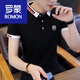 
ROMON Summer trendy stand collar t-shirt men's short-sleeved T-shirt with neckline half-sleeved men's T-shirt polo shirt high-end light luxury 9903 black 165/M