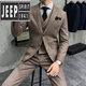 JEEP SPIRIT suit men's wool suit three-piece formal autumn and winter thickened groom's wedding dress XF2088-1 gray (suit + trousers) M