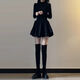 LeCali Hepburn style dress for spring and autumn with ballet princess style tutu skirt bottoming half turtleneck little black dress Hepburn style dress XL without pearl chain