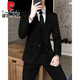 皮尔卡丹（pierre cardin）男士西服套装韩版商务职业正装伴郎修身毕业礼服结婚西装三件套男 两扣藏青【西服+裤子+衬衫】腰带 6XL