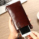 Geburtstagsgeschenk für Freund Ehemann Manbang Herren Lange Brieftasche echtes Leder-Reißverschluss Leder Handtasche Herren japanische und koreanische ultra-dünne weiche Leder Brieftasche Trendy Mobiltelefon Brieftasche MBQ19311Af Plain Coffee Farbe