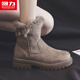 Hui Li official women's shoes Martin boots for women 2025 winter new style plus velvet thickened warm cotton shoes for women camel 40