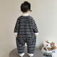 Cool sheep children's one-piece pajamas winter warm flannel children's baby sleeping bag winter thickened girls striped home clothes dark gray 140